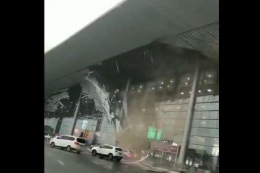 济南极端天气：空调外机被吹落