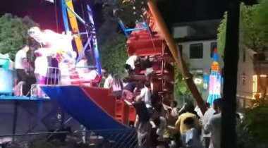河南一美食节海盗船拦腰折断